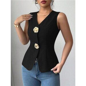 V-Neck Button Detail Tank Top